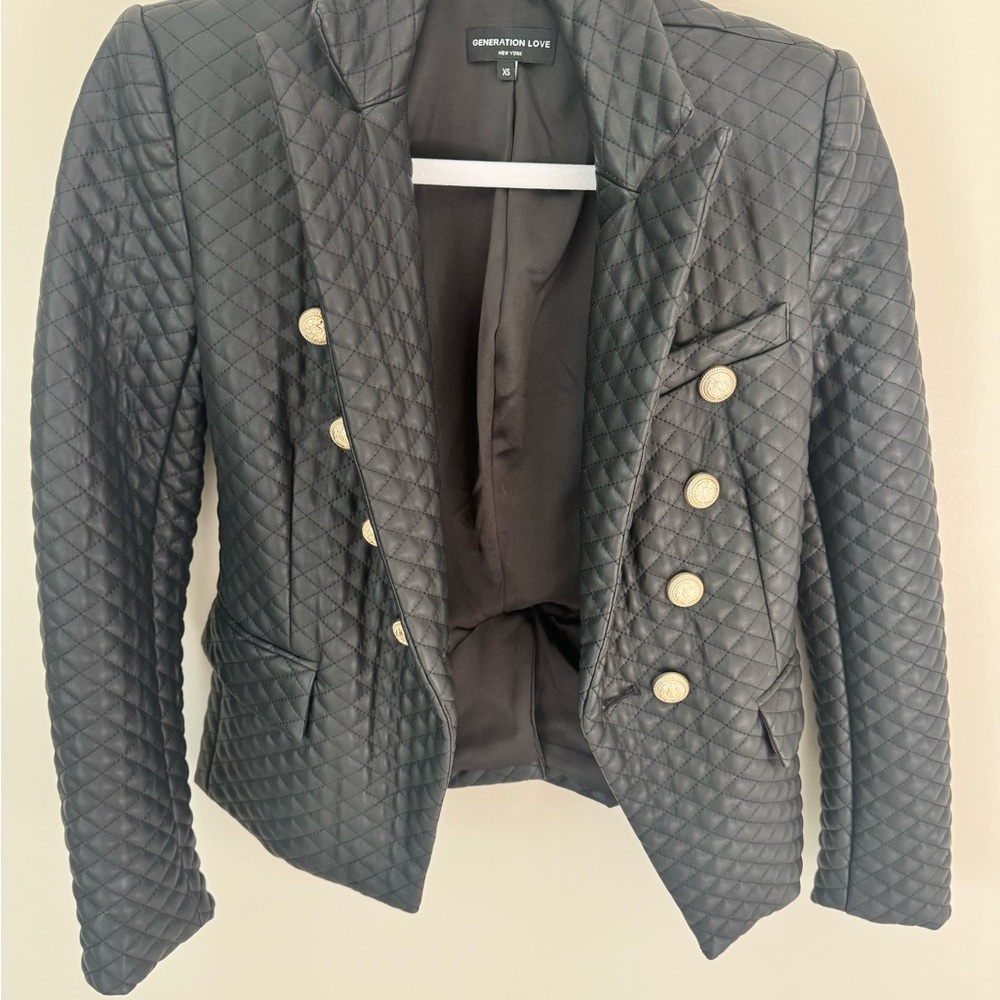 Generation Love Quilted Black Blazer with Gold Buttons